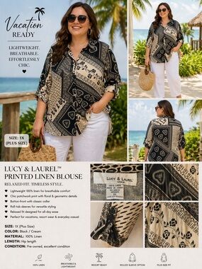 Lucy & Laurel Black and Cream Patchwork Linen Shirt